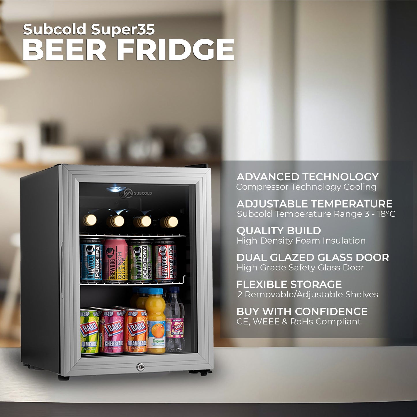 Subcold Super 35 LED Beer Fridge - Silver | Refurbished