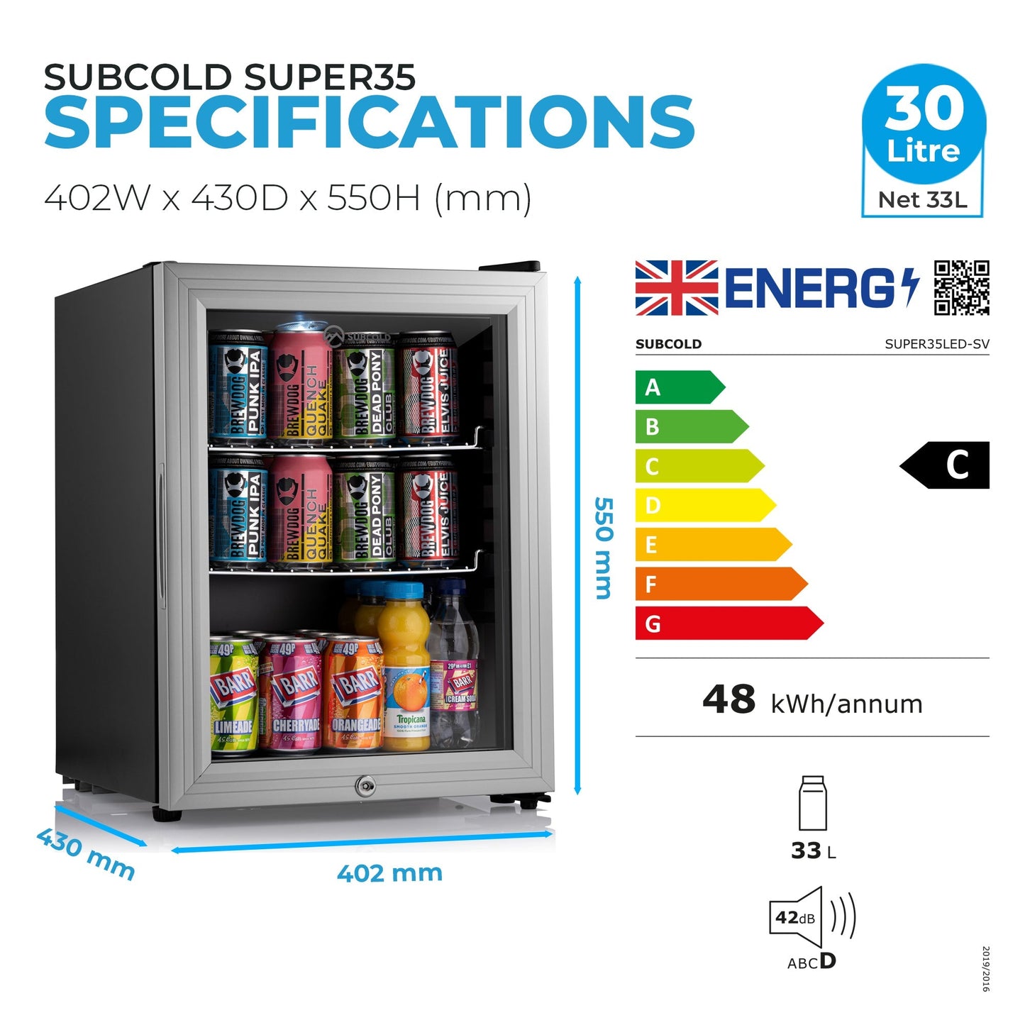 Subcold Super 35 LED Beer Fridge - Silver | Refurbished